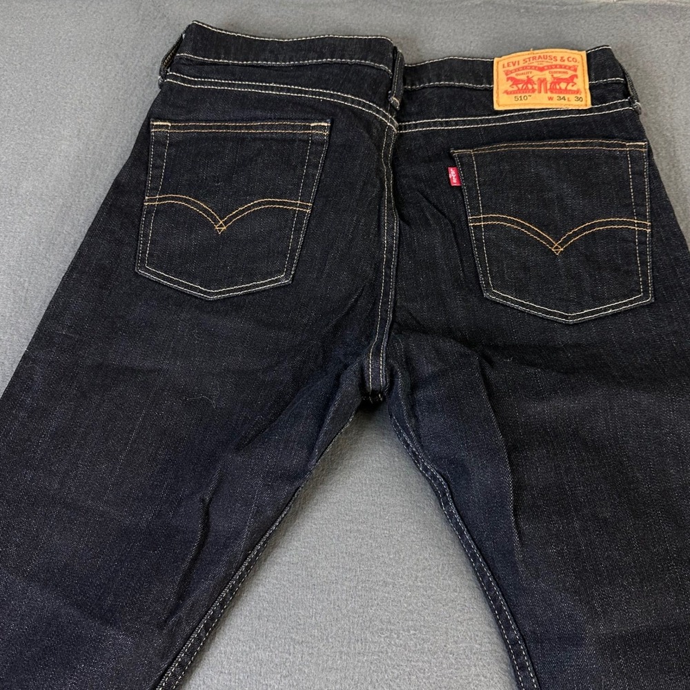 Levis 510 Skinny Fit Jeans Mens 34x30 Dark Wash Indigo Denim Pants 05510-0414 - Picture 9 of 15